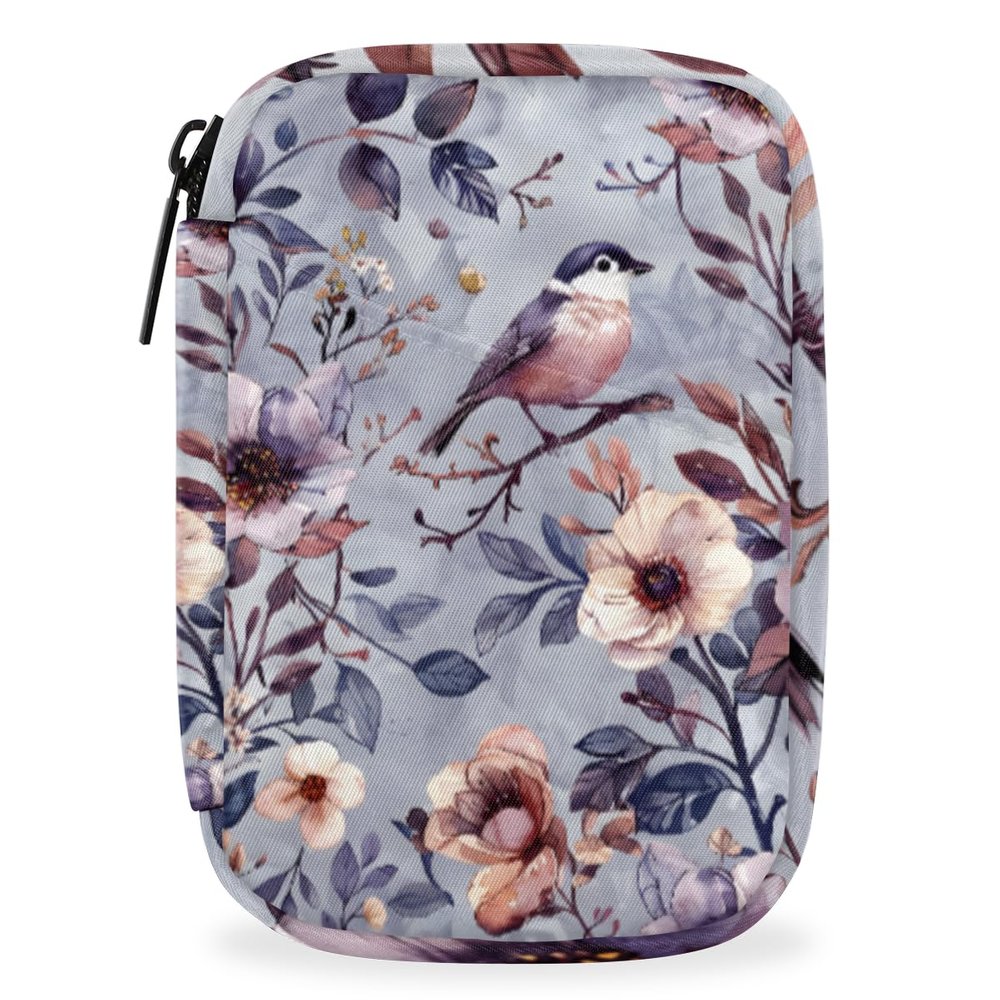 Purple Bird Flower Pill Case Bag with Zipper Small Travel Pill Box with 7 Day Removable Plastic Medicine Organizer Portable Weekly Pill Container Bag for Medicine, Vitamin, Supplement