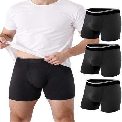 TIICHOO Washable Incontinence Underwear for Men with Front Fly Reusable Protective Leakproof Boxer Briefs 3 Pack (3 Black, 3X-Large)