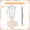 Ovveroche 50 Sets 16 Oz Clear Plastic Coffee Cups with Lids Straws and Sleeves Disposable Iced Drinking Cups for Iced Coffee Cold Beverage Drink Shops Party Catering Travel Brown Checkerboard view 2