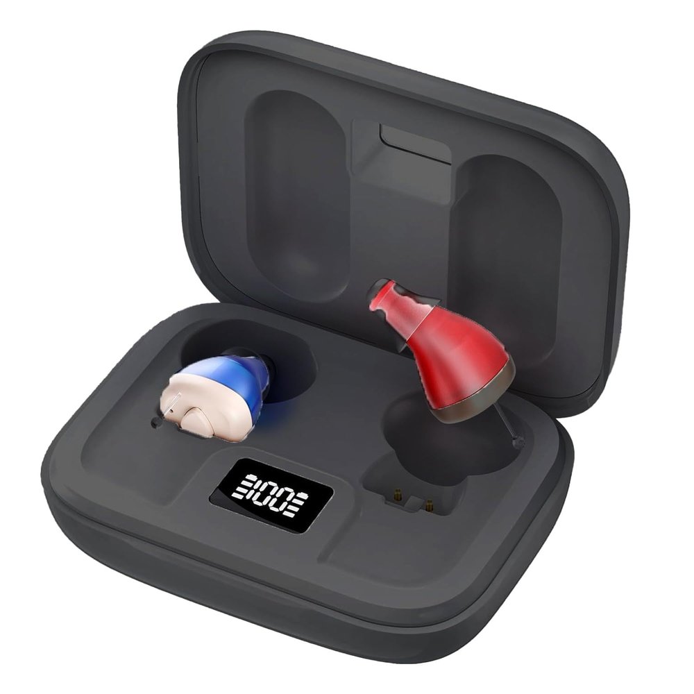 Hearing Aids for Seniors, Rechargeable Hearing Aids with Advanced Noise Cancellation, Easy Volume Control, Comfortable Fit and Portable Charging Dock, Suitable for Use in Various Scenarios