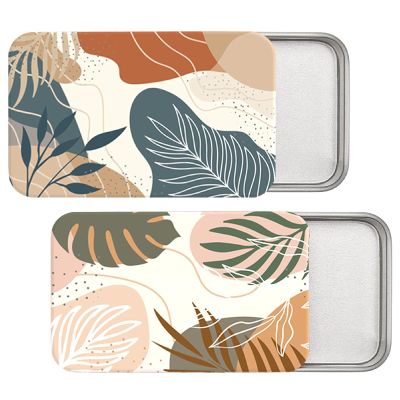 CREATCABIN 2 Pack Travel Floss Picks Holder Portable Dental Floss Case Refillable Small Floss Pick Case Dispenser Organizer with Slider Lid Gift Packaging Boxs for Toothpick Candy Storage Leaf 3x2in