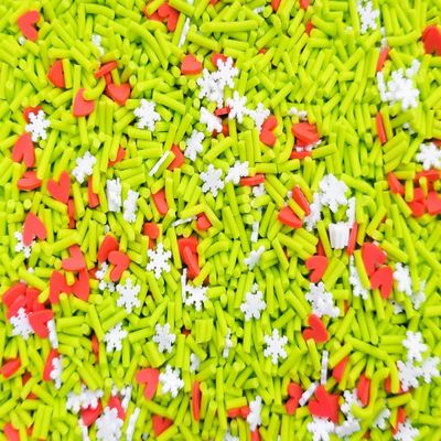 Mean ONE Acid Green with Red Hearts and Snowflakes Sprinkle Mix, Polymer Clay Fake Sprinkles, Decoden Funfetti Jimmies rdnqu (Bag: 15 Grams)