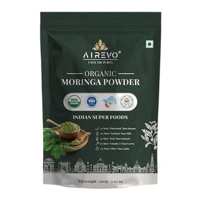AIREVO Organic Moringa Oleifera Powder - | India Organic | Moringa Leaves Powder | Immunity, Digestion & Energy