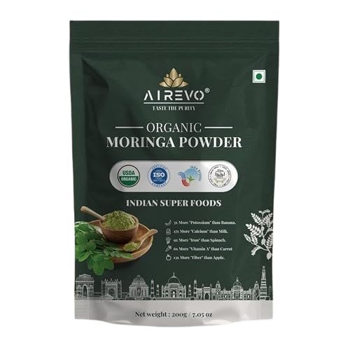 AIREVO Organic Moringa Oleifera Powder - | India Organic | Moringa Leaves Powder | Immunity, Digestion & Energy