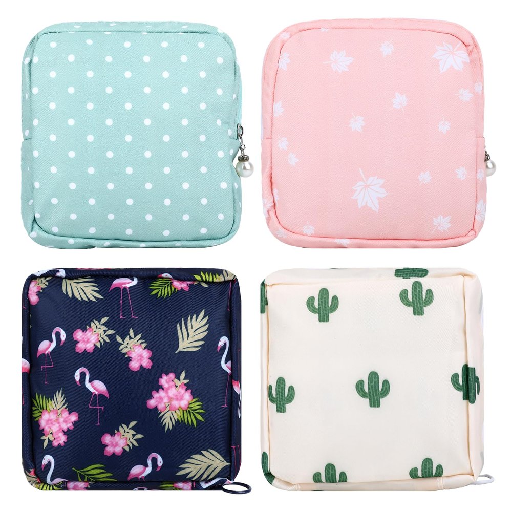 4Pcs Period Bag Sanitary Napkin Storage Bag Pouch Portable Tampon Holder for Purse Period Pouches for Teen Girls Menstrual Cup Pouches Sanitary Pads Organizer with Zipper for School
