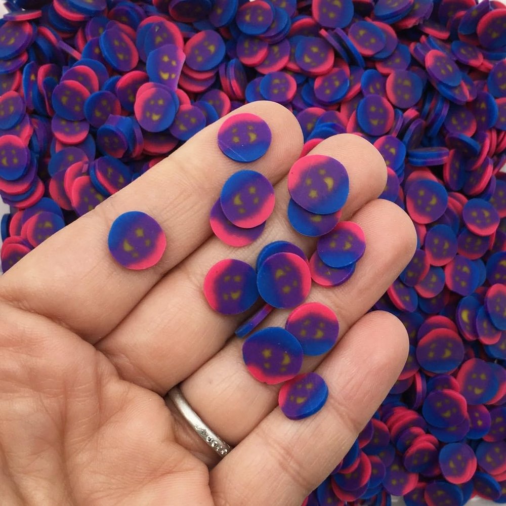 10mm Starry Night Purple Blue and Pink Polymer Clay Round Confetti Circles, Fake Sprinkles, Decoden Funfetti Jimmies rdnqu (Bag: 30 Grams)