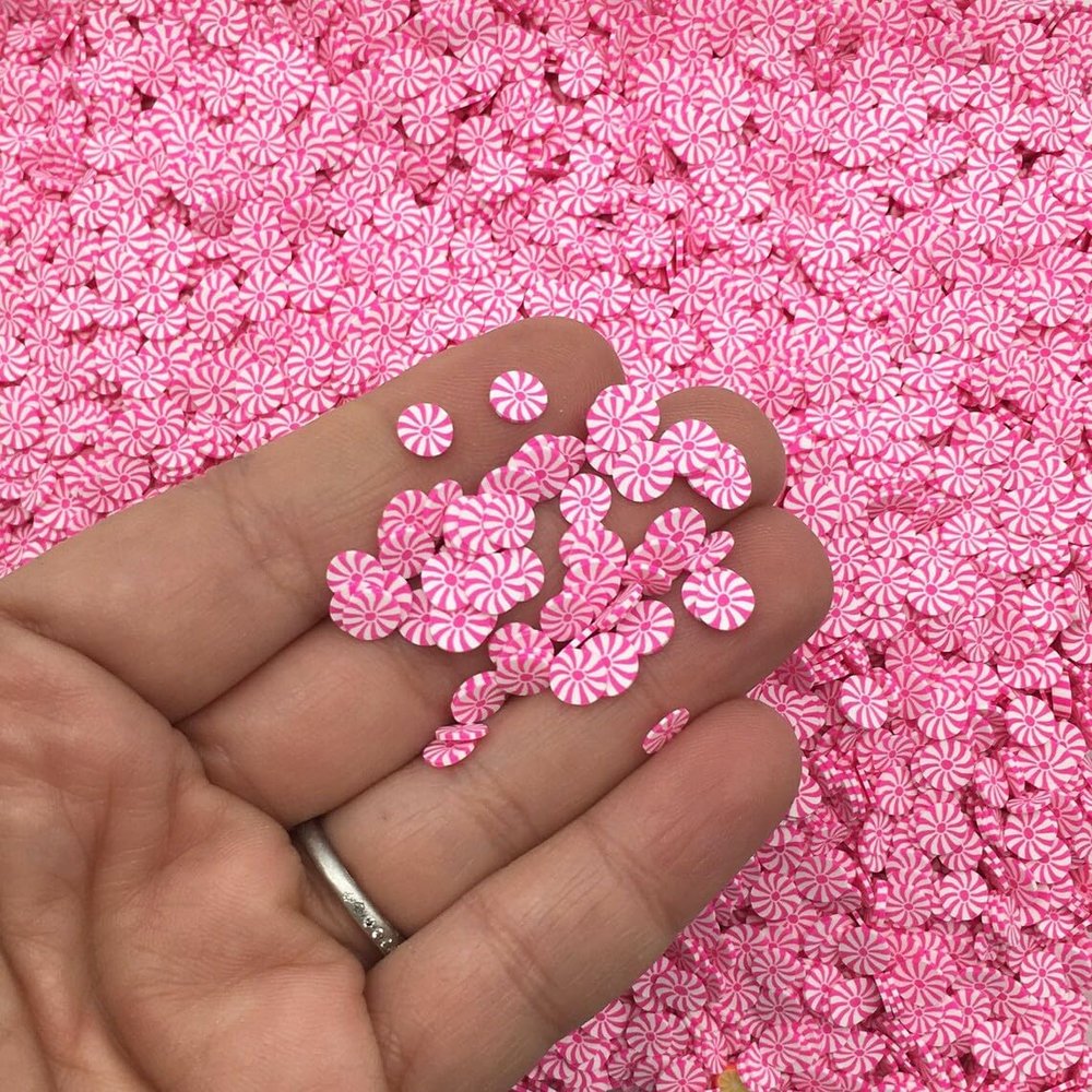 Hot Pink Peppermint Polymer Clay Non Edible Dessert Candy Slice Sprinkles, Nail Art Slices, Faux Dessert, Miniature Dessert rdnqu (Bag: 30 Grams)
