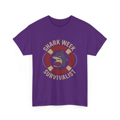 Funny Shark Survivalist Graphic Retro Cartoon Shark with Life Preserver & Chocolate Ocean Humor Apparel