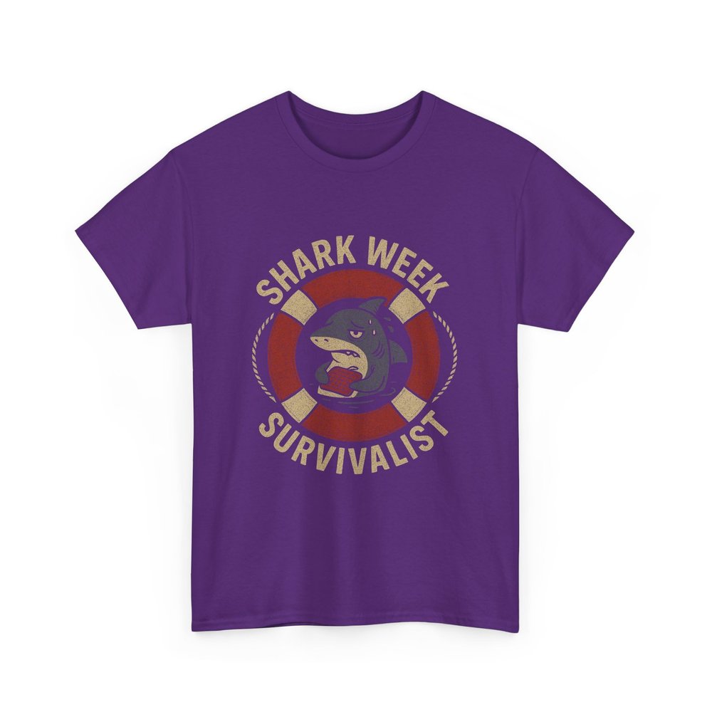 Funny Shark Survivalist Graphic Retro Cartoon Shark with Life Preserver & Chocolate Ocean Humor Apparel