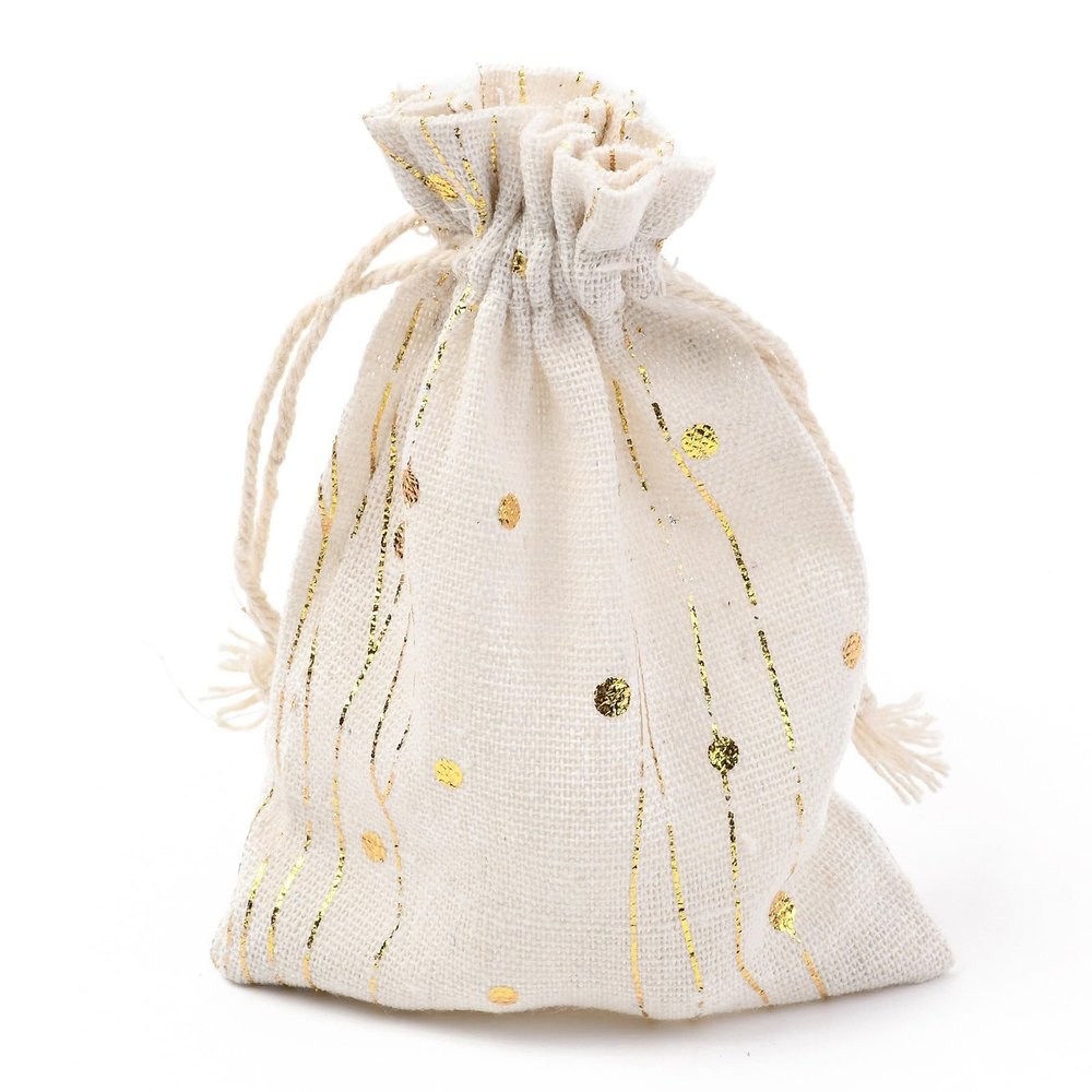 Ipotkitt 50 pcs Christmas Theme Cotton Fabric Cloth Bag with Geometric Lines Pattern Drawstring Bags Reusable Muslin Sachet Bag for Christmas Party Gift Storage Wedding Home Supplies