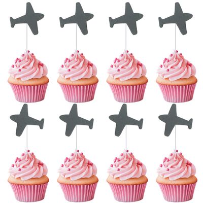 LcingTify Airplane Cupcake Toppers Plane Cake Topper Air Force Cupcake Topper Airplane Baby Shower Decorations Birthday Themed Party Decorations Kids Decorations Supplies Gery Cupcake