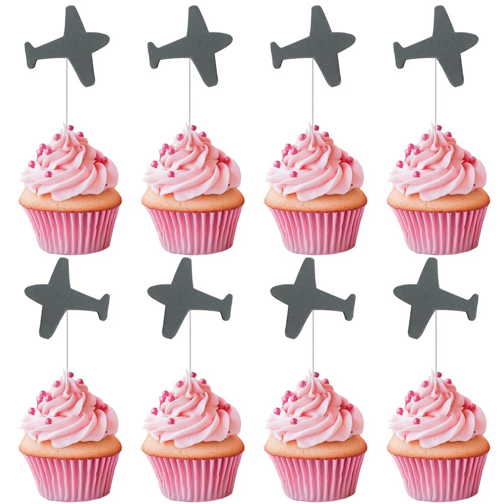 LcingTify Airplane Cupcake Toppers Plane Cake Topper Air Force Cupcake Topper Airplane Baby Shower Decorations Birthday Themed Party Decorations Kids Decorations Supplies Gery Cupcake
