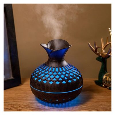 7-Color LED Essential Oil Diffuser - Wooden Aroma Humidifier(Dark)