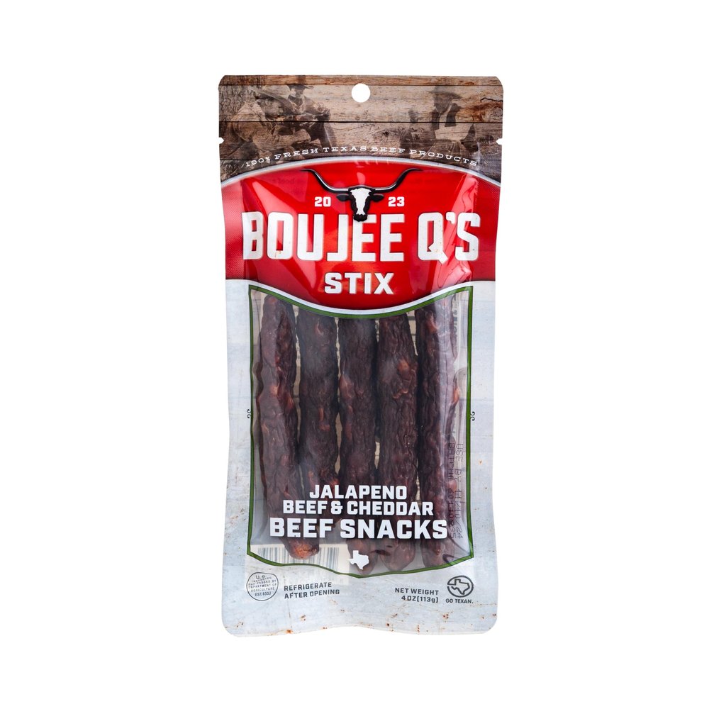 Boujee Qs Jalapeo Cheddar Beef Stix - 100% Soft Beef Snack Sticks with Real Cheese & Jalapeos - Smoked Jerky-Style Protein Snack - Gluten-Free, Low Carb, No Sugar, Keto Friendly - Made in USA - 4 oz