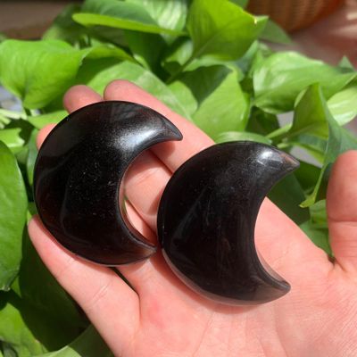 100g 2pcs Ice Obsidian Crescent Moon Carving - Ice Type Protection Talisman for Witches & Healers Hand-Carved Dark Moon Ritual Tool Negative Energy Cleansing