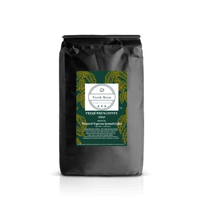 Fresh Brew Cafe Mint Flavored Coffee, Espresso, 1lb, Natural Mint Flavoring.