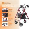 Rhythm Healthcare Royal Aluminum 4 Wheel Rollator, Lightweight Folding Walker with Padded Seat, Tote Bag, and Locking Loop Brakes, Red view 2