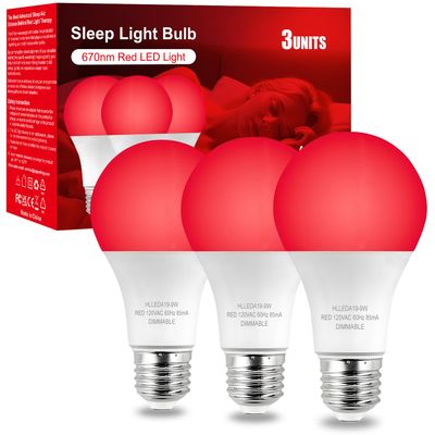 Verbeeck 670nm Red Light Bulb,9W E26 A19 Red Light Sleep Therapy Bulb,Dimmable,Melatonin Promoting,Healthy Sleep Light,Night Light for Bedroom,Baby Nursery,Reading,3 Pack