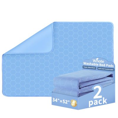 Wnote Reusable Incontinence Bed Pads (34"x52", 2 Pack) - Ultra Absorbent Waterproof Mattress Protector Underpads, Blue Washable Pee Pads for Adults, Seniors