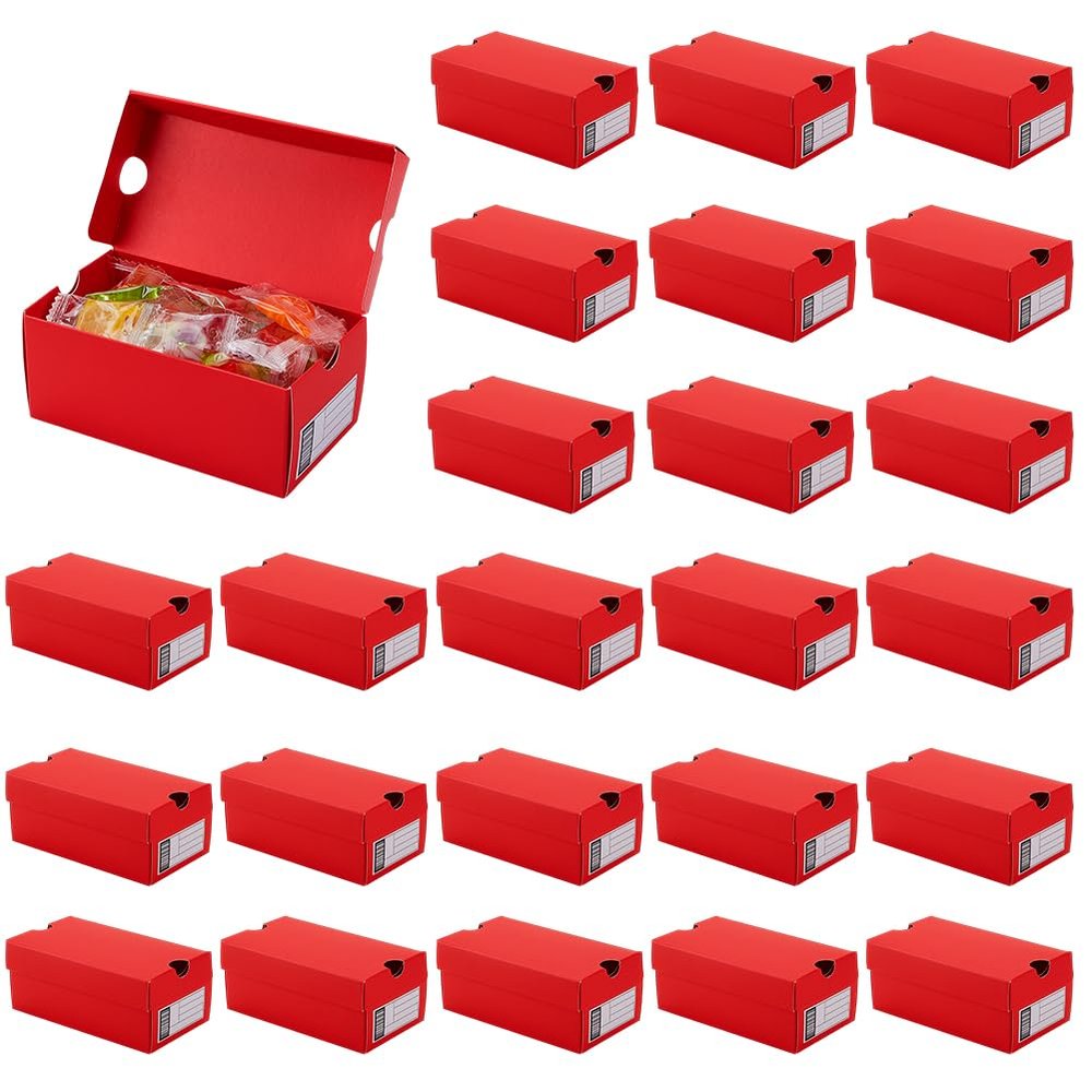 AHANDMAKER 24Pcs Mini Sneaker Boxes for Party Favors, Sports Theme Gift Case with Editable Label Small Sneaker Boxes for Wedding Holiday Birthday Party Candies Cookies Snacks, 4.7x2.5x2 Inch, Red