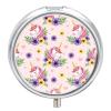 Round Pill Dispenser, Cute Pink Unicorns Mini Organizer Case, Metal Travel Holder for Medicine, Purse Pocket Container for Vacation Trips view 1