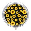 Round Pill Dispenser, Floral Sunflower Black Mini Organizer Case, Metal Travel Holder for Medicine, Purse Pocket Container for Vacation Trips view 1