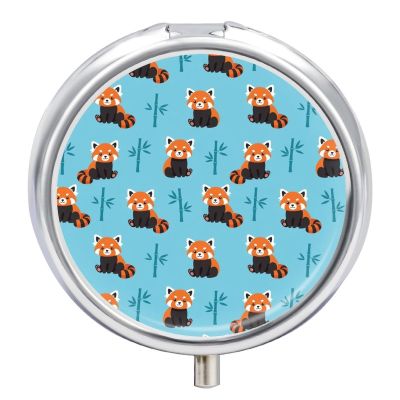 Portable Medicine Box, Red Panda Blue Round Pill Organizer, Compact Case for Fish Oil, Travel Pill Holder Purse Carry for Seniors