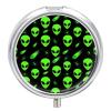 Round Pill Box, Space Alien Art Portable Travel Organizer, Metal Case with Mirror, Pocket Purse Container for Supplements view 1