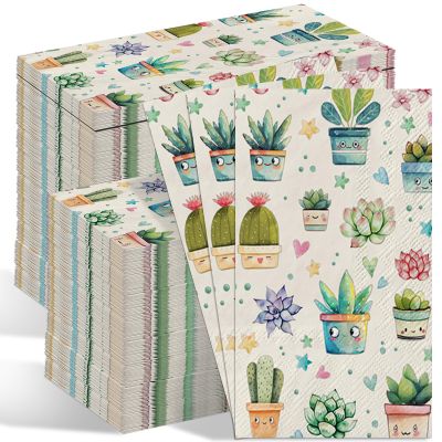 200 Pcs 13x15 Inch Large Succulent Party Napkins, 2-Ply Soft Absorbent Disposable Dinner Napkins for Spring Floral Wedding, Birthday, Garden Party Supplies, Plants Spring Summer Table Decor
