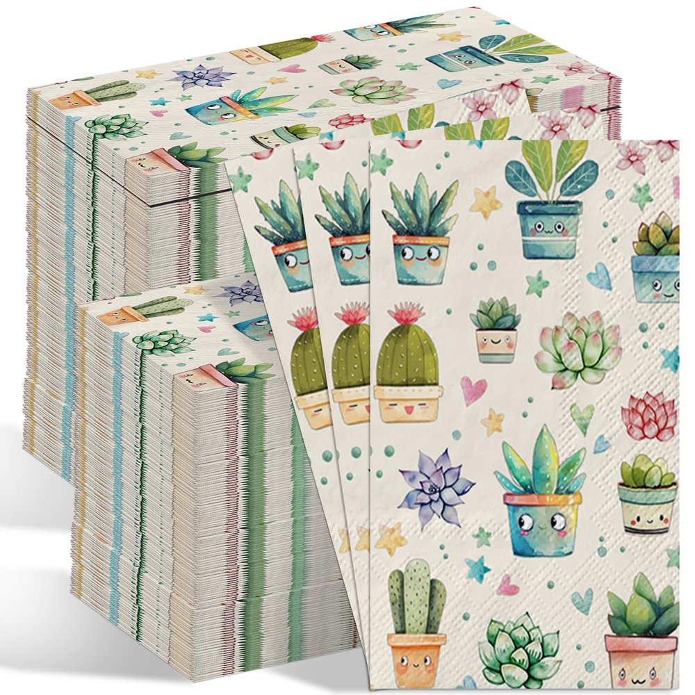 200 Pcs 13x15 Inch Large Succulent Party Napkins, 2-Ply Soft Absorbent Disposable Dinner Napkins for Spring Floral Wedding, Birthday, Garden Party Supplies, Plants Spring Summer Table Decor