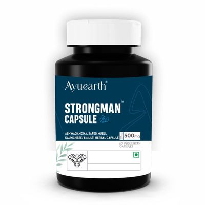 AYUEARTH Strongman Capsule, 500mg, 60 Vegetarian Capsules, Ashwagandha and Multi Herbal Supplement