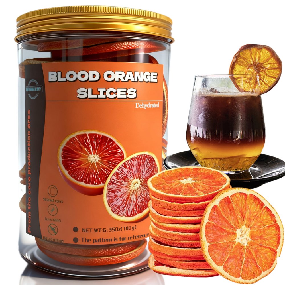 Blood Orange Slices (6.35 oz/180 g) Dehydrated Blood Orange | For Cocktail Garnishing and Baking | Resealable Jar Packaging | Dried Orange Slices |