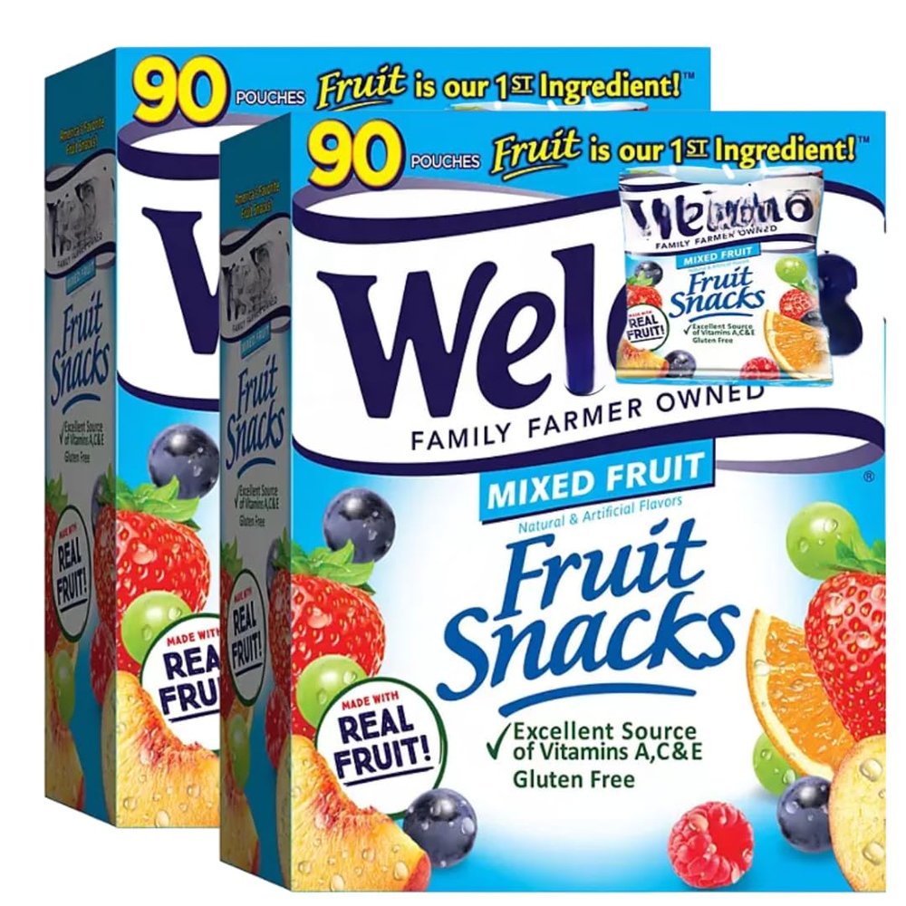 Fruit Snacks, Individual Snack Packs, 90 Count, 0.8 Ounce Portions (2 Pack)