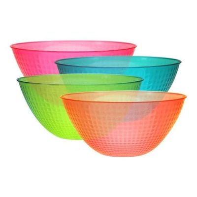 100oz Assorted Neon Colors Pixel Round Plastic Bowl Disposable Large Colorful Serving Bowl for Parties, Salads, Snacks, Catering, Buffet Displays, Reusable Lightweight for Events and Gatherings (2)