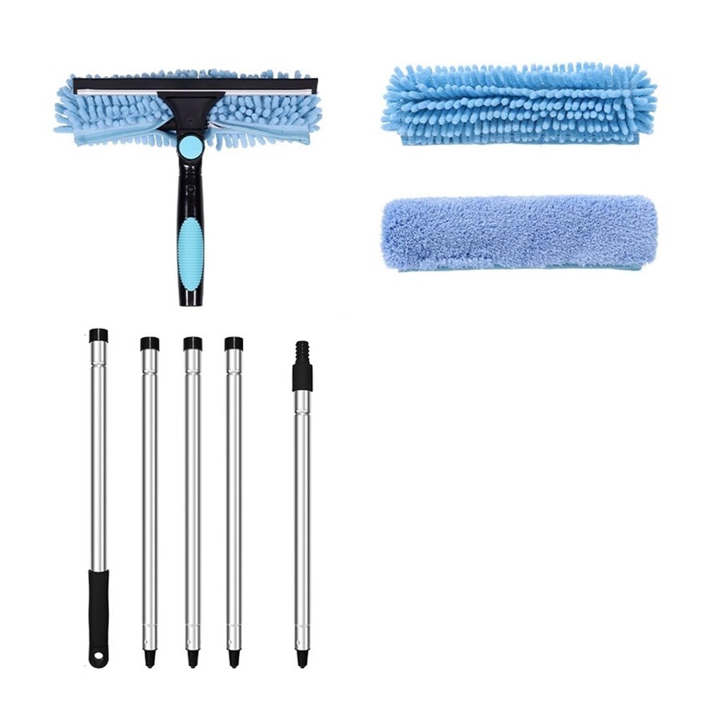 2-in-1 Double-Layer Dual-Sided Glass Wiper - High-Rise Window Cleaner Scraper for Professional Cleaning(Light Blue,5 Sections)