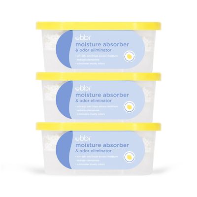 Ubbi Moisture Absorber and Odor Eliminator Tub, Attracts and Traps Excess Moisture, Reduce Dampness, Lemon Scented, 3 Pack