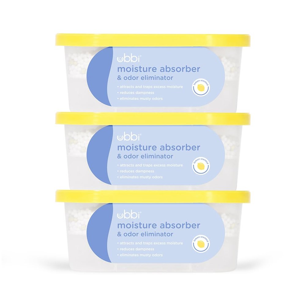 Ubbi Moisture Absorber and Odor Eliminator Tub, Attracts and Traps Excess Moisture, Reduce Dampness, Lemon Scented, 3 Pack