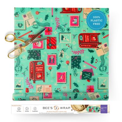 Bee's Wrap Beeswax Wraps for Food - Cut to Size 14x52" Beeswax Wrap Roll - Plastic Free Made in USA Reusable Natural Food Wrap - Seasons Greetings