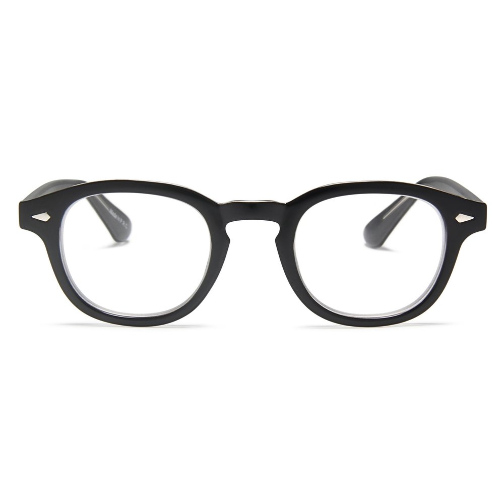 2SeeLife Black Round Premium Clear Frame Reading Glasses Solid & Sturdy Frame Blue Light Retro Readers for Men & Women with Spring Hinges & Scratch-Resistant Lenses, Strength 1.50