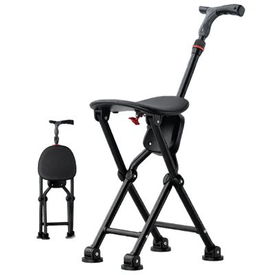 Walking Cane with Seat Folding Lightweight Cane Chair Foldable for Seniors Aluminum Alloy Portable Anti-Slip Height Adjustable(Black)