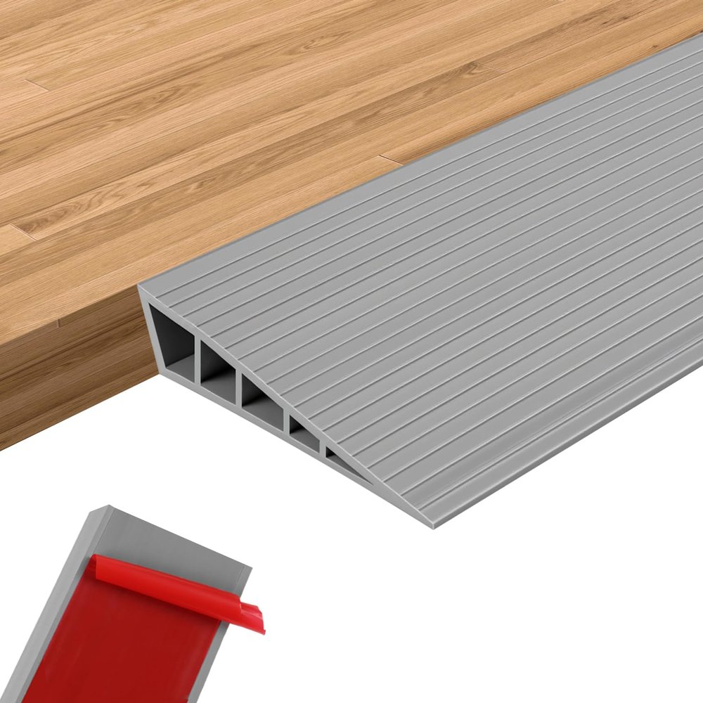0.6" Rise Threshold Ramps for Doorways 40'' L Floor Transition Strip Self-Adhesive 3/5" Rise Ramps for Wheelchairs for Home, Rubber Door-Threshold for Home Steps (Grey)