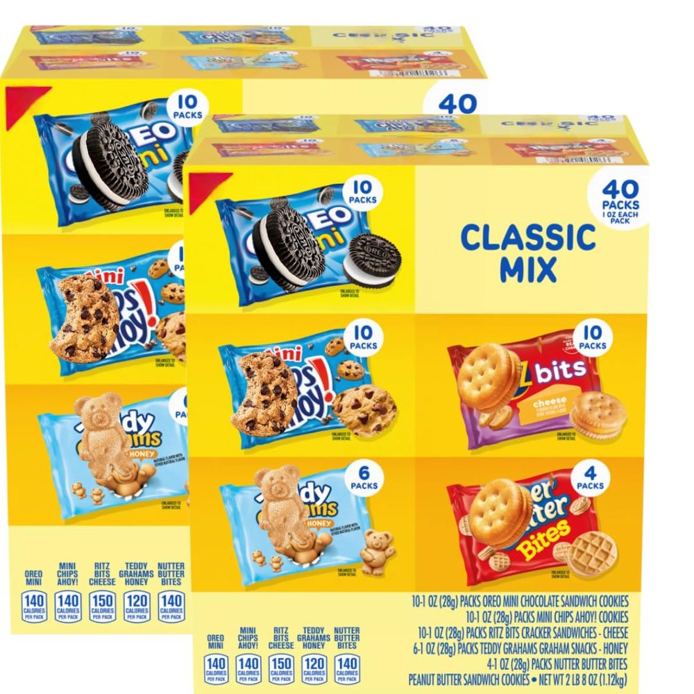 Classic Mix Cookie and Cracker Variety Pack, Individual Snack Packs, 40 Count, 1 Ounce Each (2 Pack, Mixed)