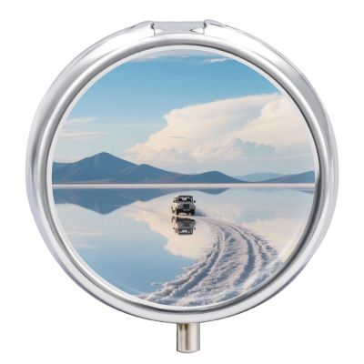 Small Pill Case 3 Compartments Mini Medicine Storage Container Mirror of The Sky Portable Pill Container Holder to Hold Vitamins for Pocket Or Purse Pill Boxes Decorative Metal Medicine Vitamin Organ