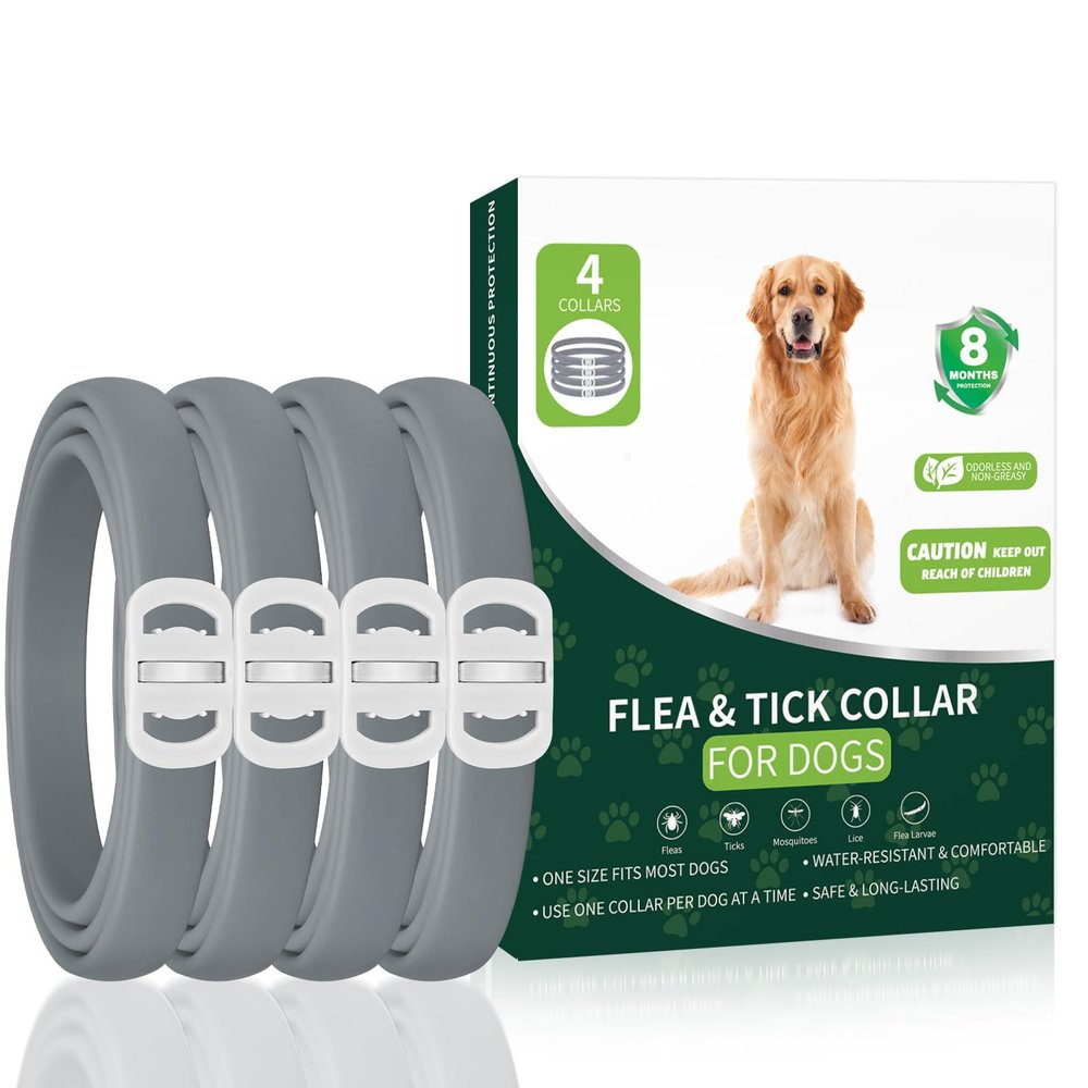 Flea and Tick Prevention for Dogs, 4-Pack Flea Collars, 32 Months, Grey