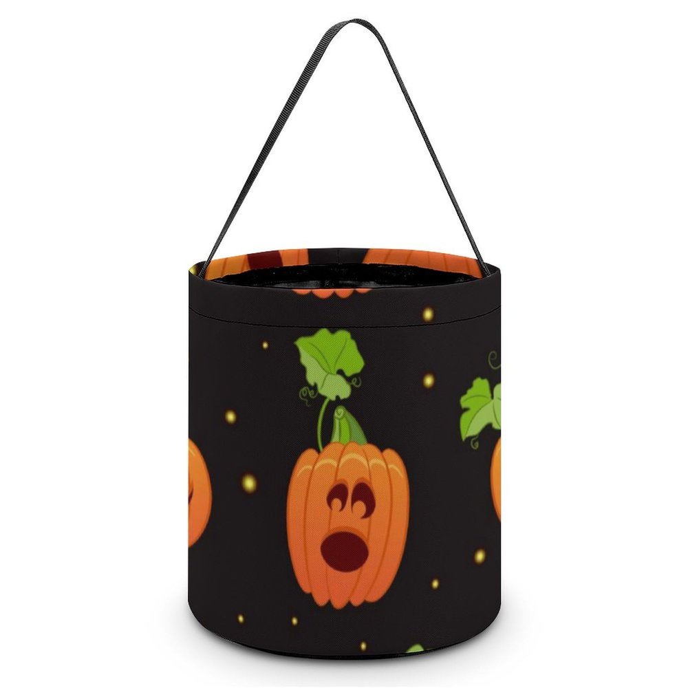 100% BLUE COLLAR Halloween Trick or Treat Bags Halloween Treating Baskets Sweet Bags Multipurpose Reusable Goody Buckets (Pumpkin Black)