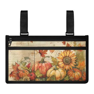 ZOUTAIRONGThanksgiving Wheelchair Side Bag Walker Bag Wheelchair Bags to Hang on Side Pumpkin Sunflower Walker Accessories to Hang on Back