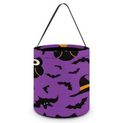 100% BLUE COLLAR Halloween Trick or Treat Bags Halloween Treating Baskets Sweet Bags Multipurpose Reusable Goody Buckets (Happy Bats Owl Witches Purple)