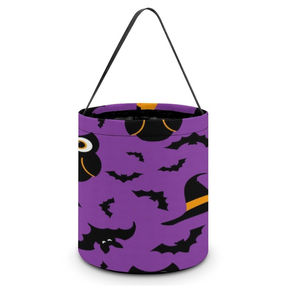 100% BLUE COLLAR Halloween Trick or Treat Bags Halloween Treating Baskets Sweet Bags Multipurpose Reusable Goody Buckets (Happy Bats Owl Witches Purple)