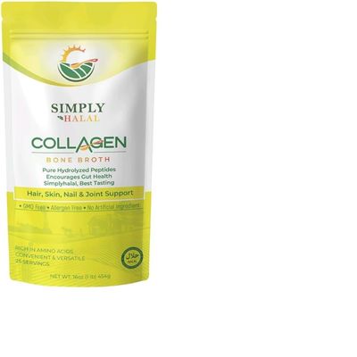 Simply Halal Broth Collagen Powder Type I & III for Joint, Skin, Hair, Nail & Digestive Support Grass-Fed, 30 Servings (16 OZ)