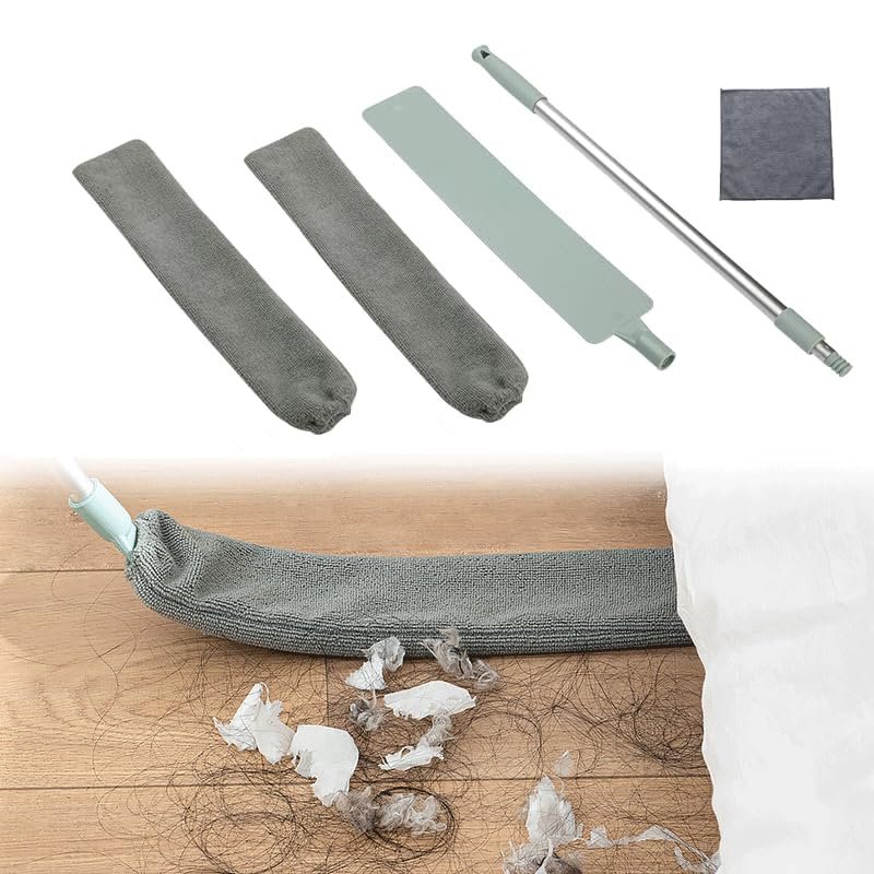 2025 Upgrade - Flexible Gap Dusting Wand | Extendible Microfiber Duster for Ceiling, Under Furniture | Washable with Extra Replacement Head & Bonus Free Extra Microfiber Cloth - Blue, 1 Pack